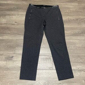 Theory Fia Mini Houndstooth Knit Lambskin Trimmed Ankle Pants SZ 6 Black Gray